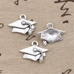 12pcs Charms Graduation Bachelor Cap 20x25mm Antique Silver Color Pendants DIYCrafts Making Finding Handmade Tibetan Jewelry