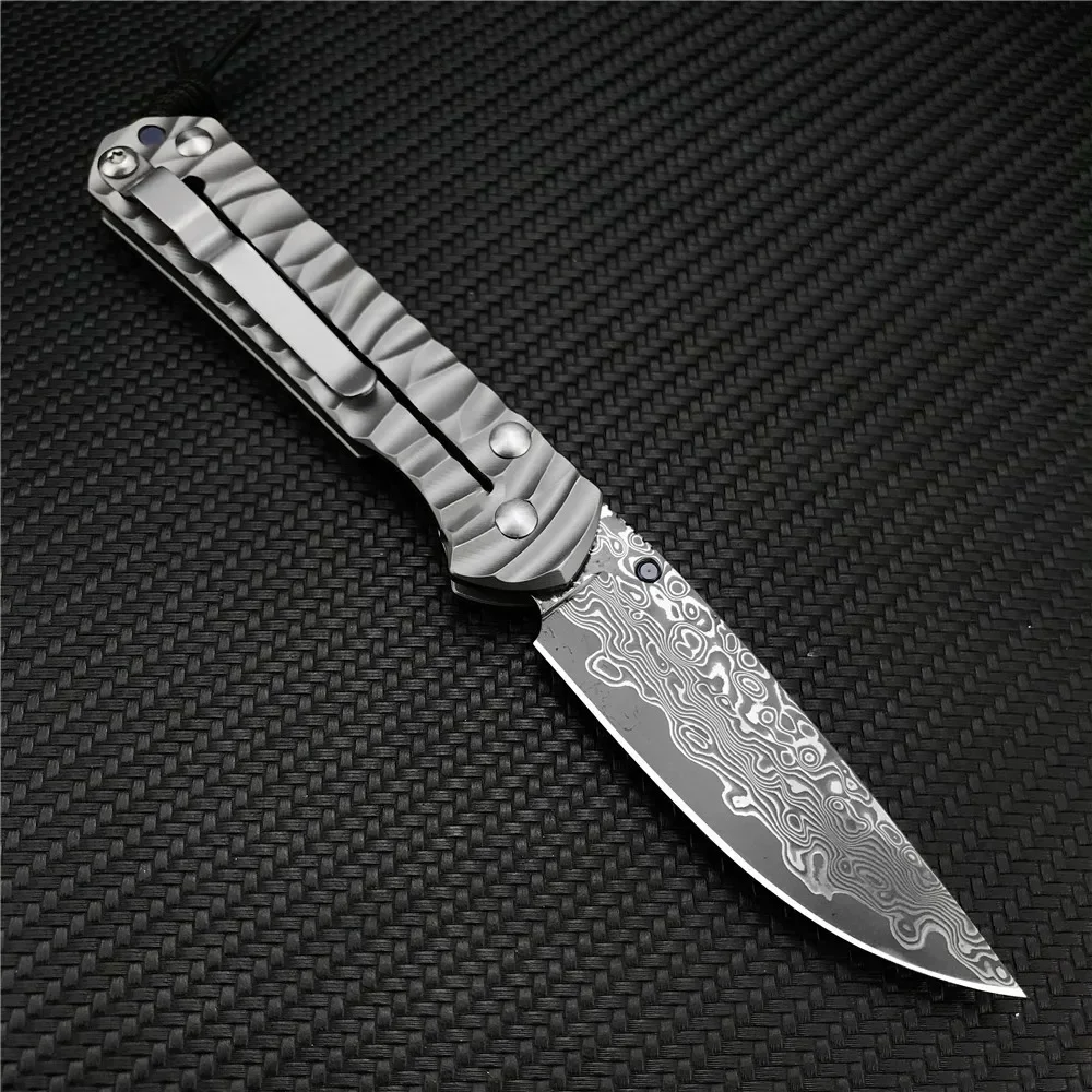 Hoge hardheid CR Damascus/D2 staal zakmes Titanium legering handvat Outdoor draagbare wildernis tactiek EDC-gereedschap