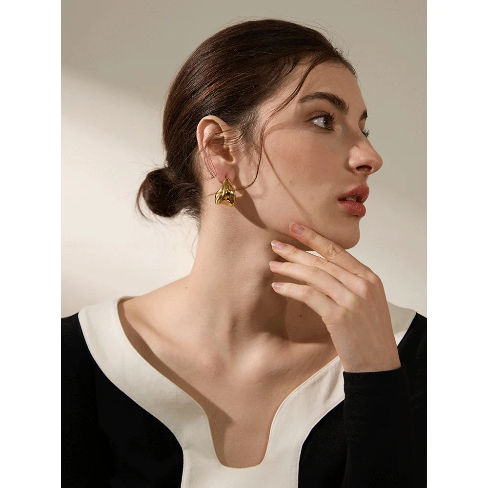 Yhpup New Stainless Steel Thicker Chunky Fat Fashion Hollow Earrings 18K Gold Plated High Quality Stylish Jewelry Waterproof