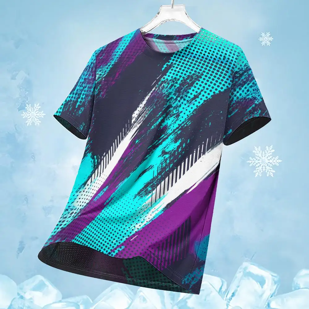 Men's T-Shirt Running Sports T-Shirt Multi Color Patchwork Printed T-Shirt Breathable Quick Drying Short Sleeved Sportswear Tops