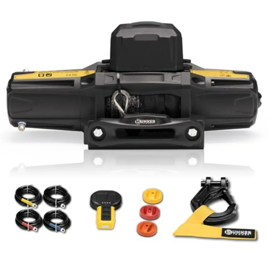 

6500lb Electric Winch 12V Waterproof with Synthetic Rope Hawse Fairlead Kit for Offroad UTV ATV,Recovery Winch with Both Wireles