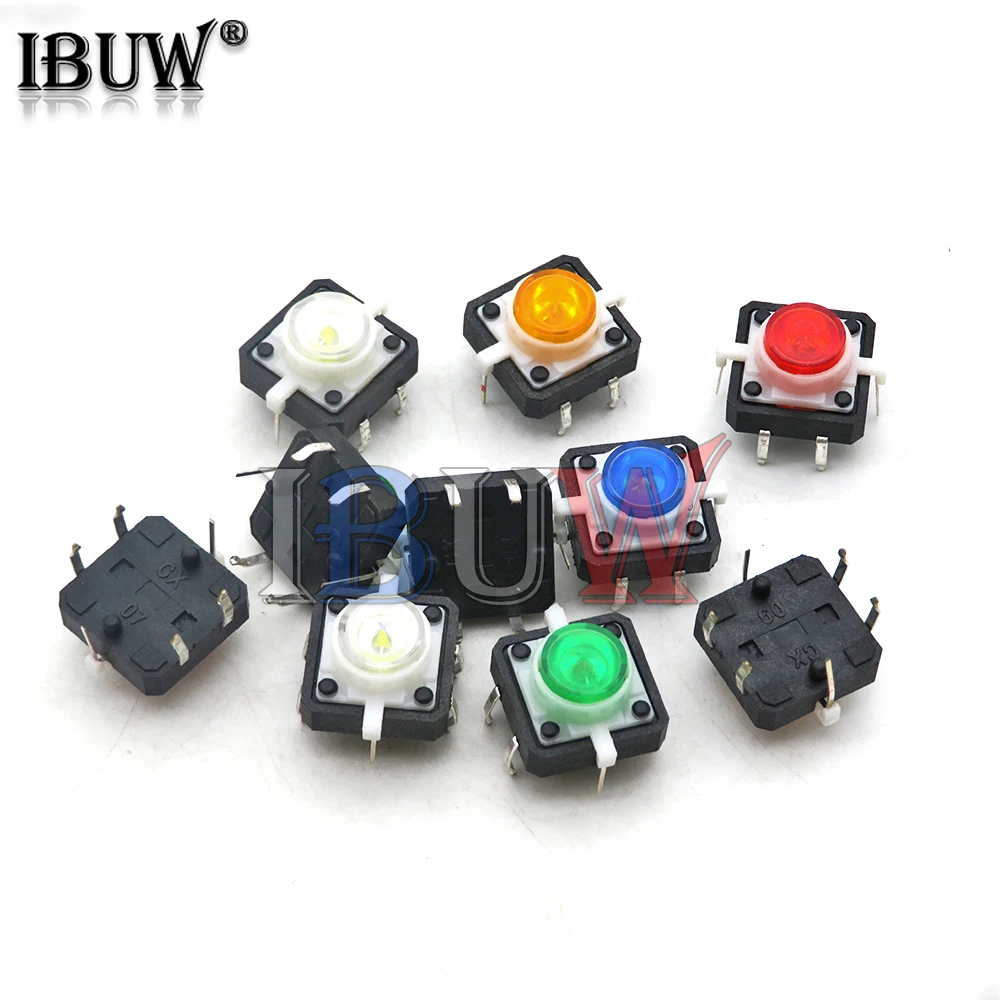 5PCS 12X12X7.3mm Tactile Push Button Switch Momentary Tact LED 5 Color 12*12*7.3mm 12*12*7.3 Red Green Blue Yellow White