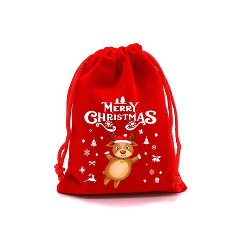 Christmas Gift Bags,Fuzzy Drawstring Bags 12Pcs,Fluffy Xmas Party Favor Packaging,Santa Snowman Print for Holiday Wedding  Gifts