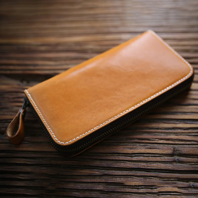 Genuine Leather Wallet For Men Male Vintage Handmade Long Zipper Clutch Cell Phone Bag Men's Purse With Card Holder Coin Pocket