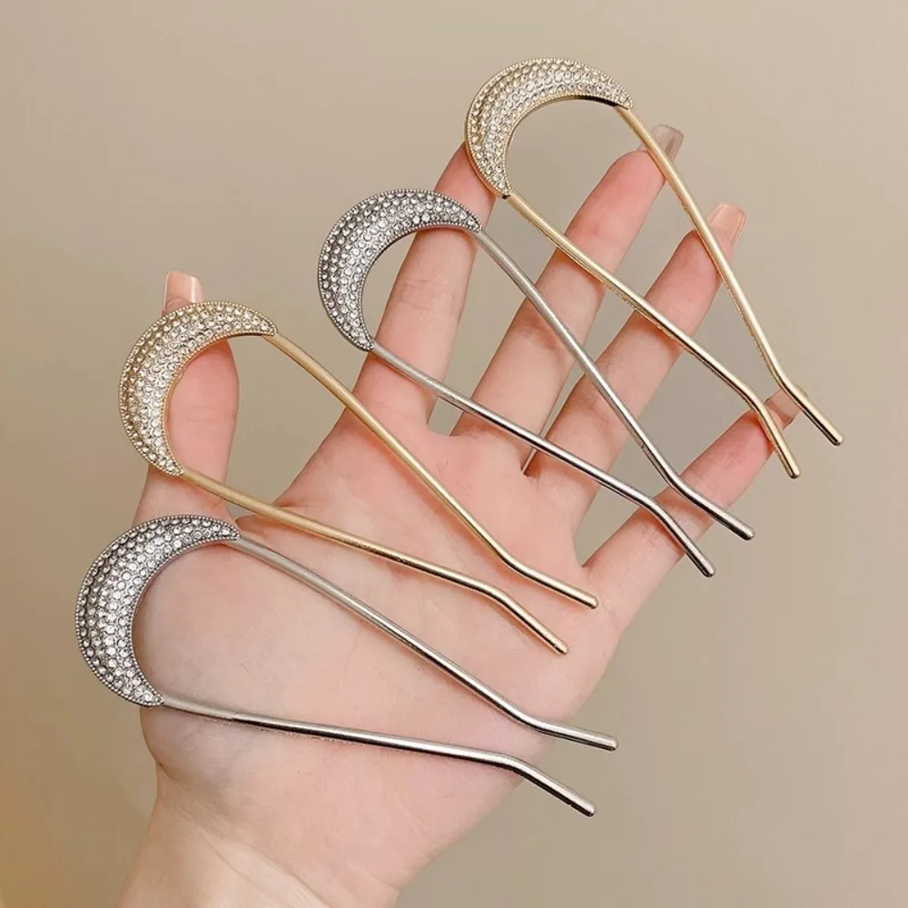 1/2pcs U-Shaped Crystal Hairpins Hair Clips for Women Elegant Rhinestone Metal Forks Vintage Styling Pin Styling Tools Gift view 2