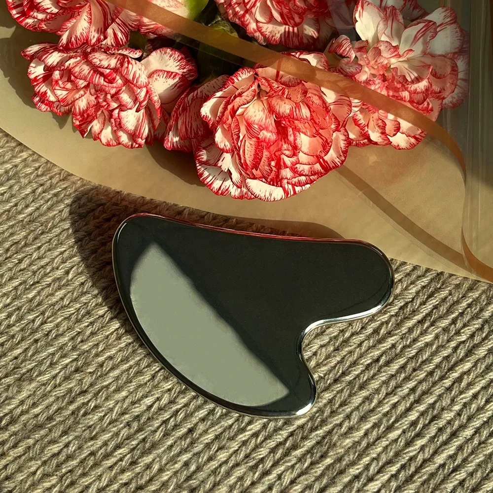 أداة تدليك غوا شا من الفولاذ المقاوم للصدأ أداة تدليك غواشا الطبيعية العالمية للوجه الفضية المعدنية غوا شا مجلس العناية بالبشرة الجمالية #4