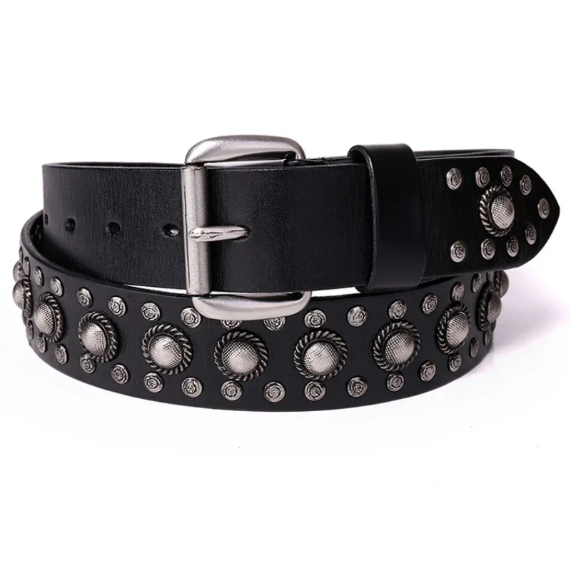 Ceinture en cuir de style punk artistique vintage, ceinture à la mode avec éléments punk rock