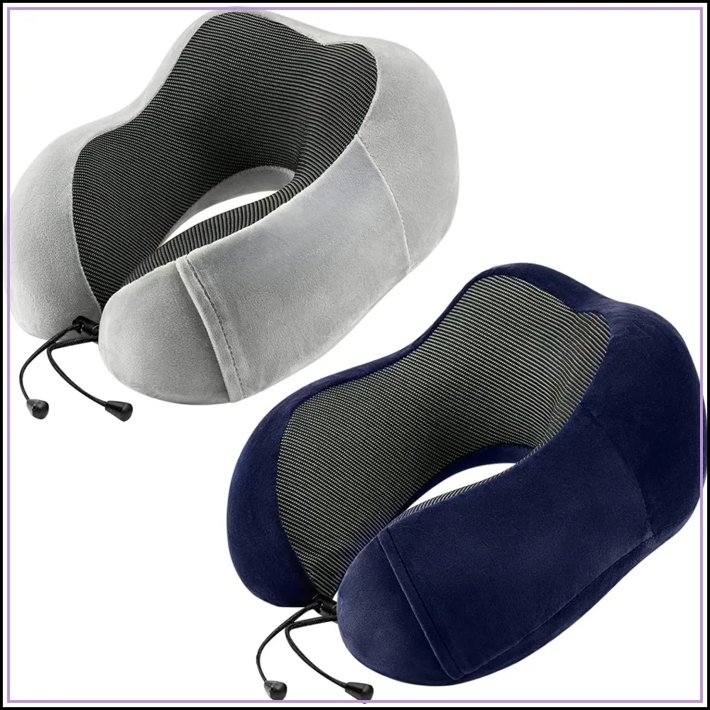 

Travel Pillow for Airplane - 2 Pack Memory Foam Neck Pillows, Soft Support for Travel, Sleeping, Car, Train, Home Use