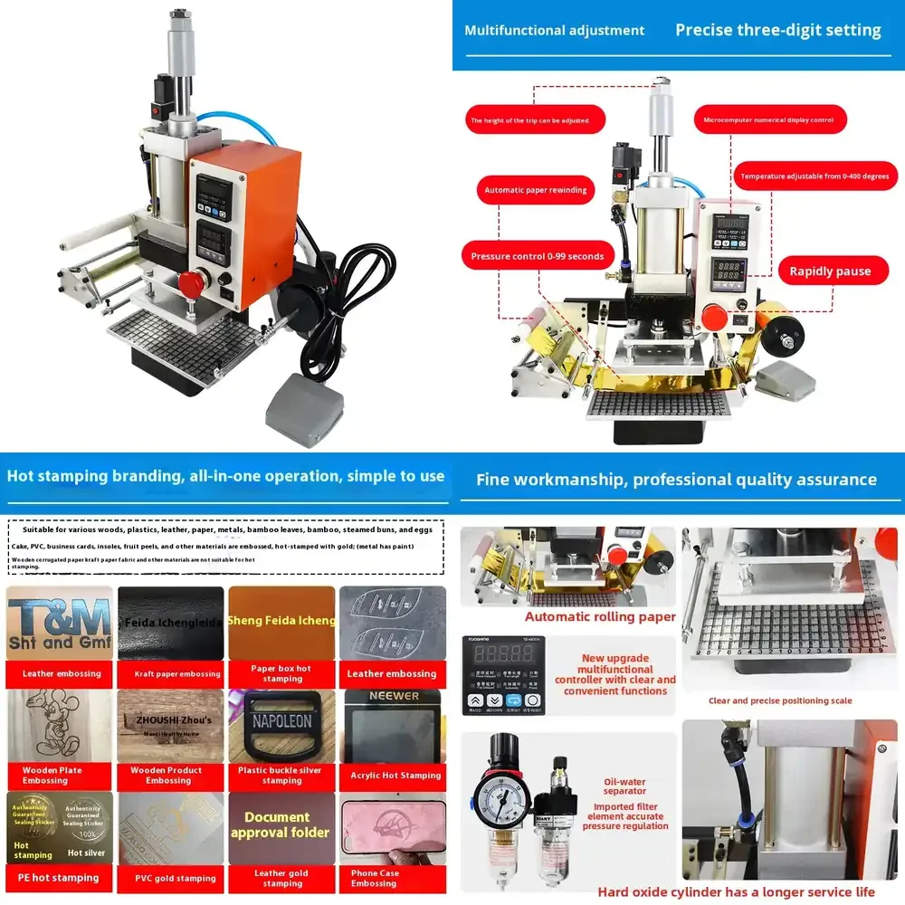 (2026) Полностью автоматический пневматический пресс для горячего тиснения, новая компактная машина для нанесения логотипов на кожу, инструмент для маркировки кожи