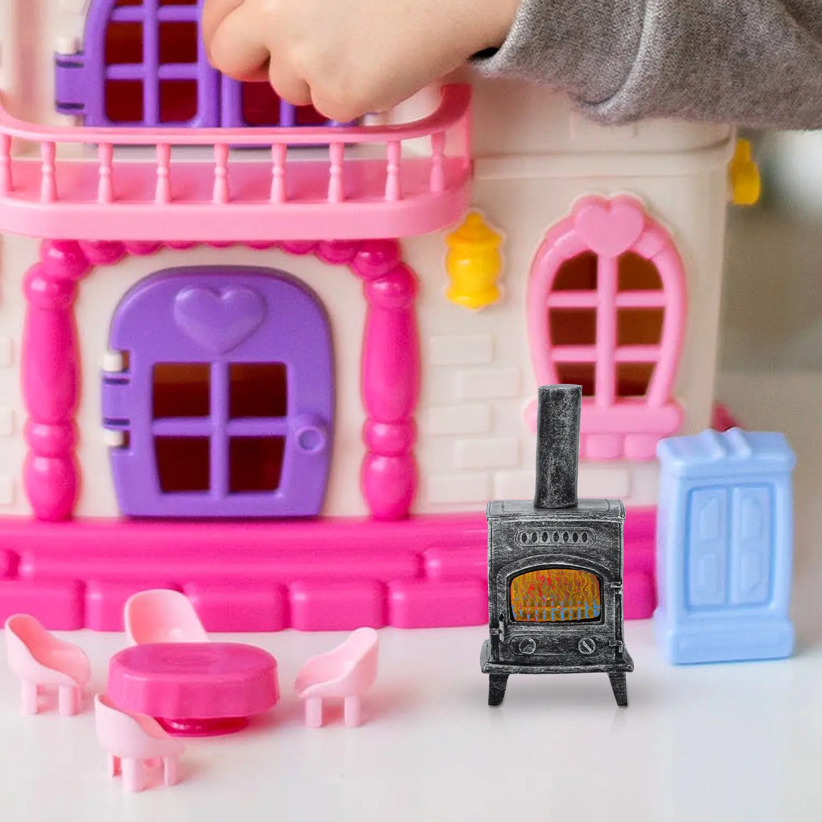 

Resin Fireplace Ornament Miniature Home Decor with Light Operated Small House Adornment Miniature Fireplace Model