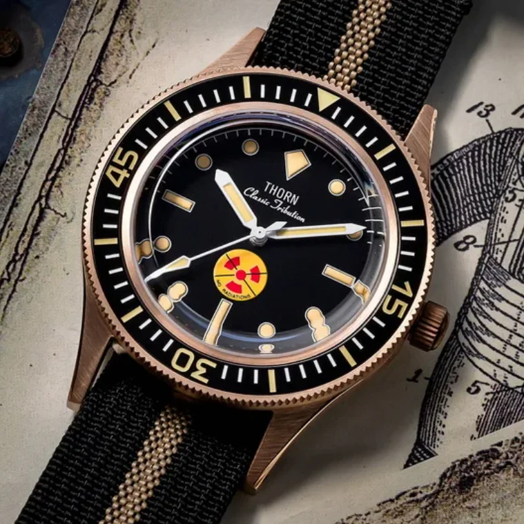 THORN Men Automatic Watch Pilot 40MM Bronze Mechanical Wristwatch Diver 20Bar Waterproof C3 Luminous Sapphire NH35 Ceramic Bezel