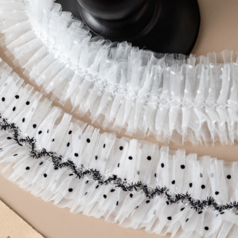 2025 polka dot wave pleated fluffy lace DIY girl figurine photo album felt board flower basket decorative edge sewing material