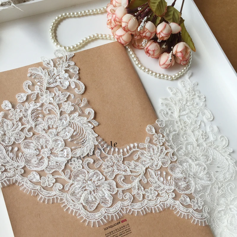 Car Bone Lace Trimmings for Sewing, Luxury Beading, High-end Wedding Dress, Veil Accessories, 20cm Wide, RS1086