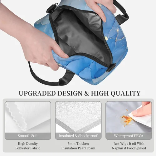 초록색 청록색 보라색 골드 대리석 단열 재사용 도시락 가방, 조절 가능한 어깨 스트랩이 있는 성인 및 어린이용 보온 도시락 상자 