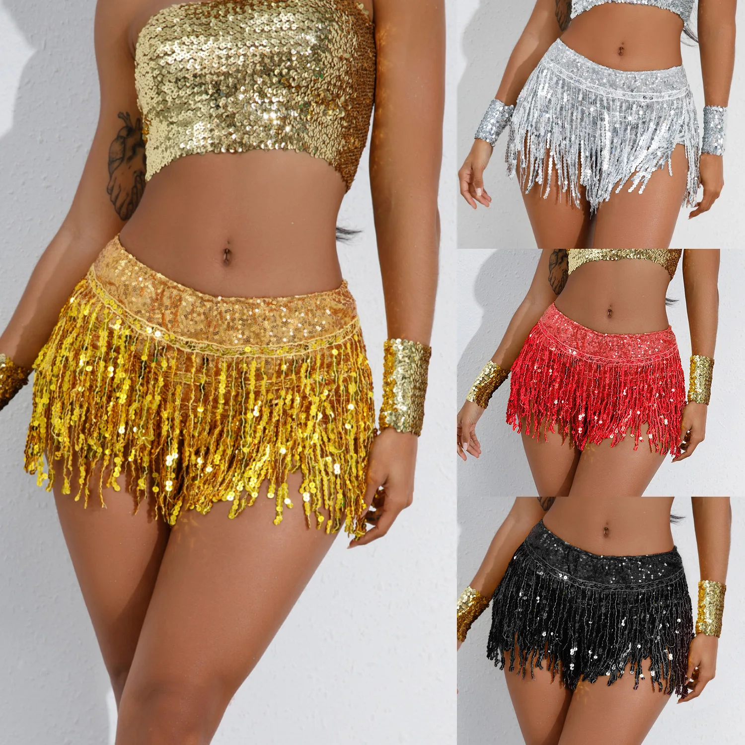 699 # New sexy hot gold bead piece tassel bar club clothing faux leather high waisted shorts casual shorts for women