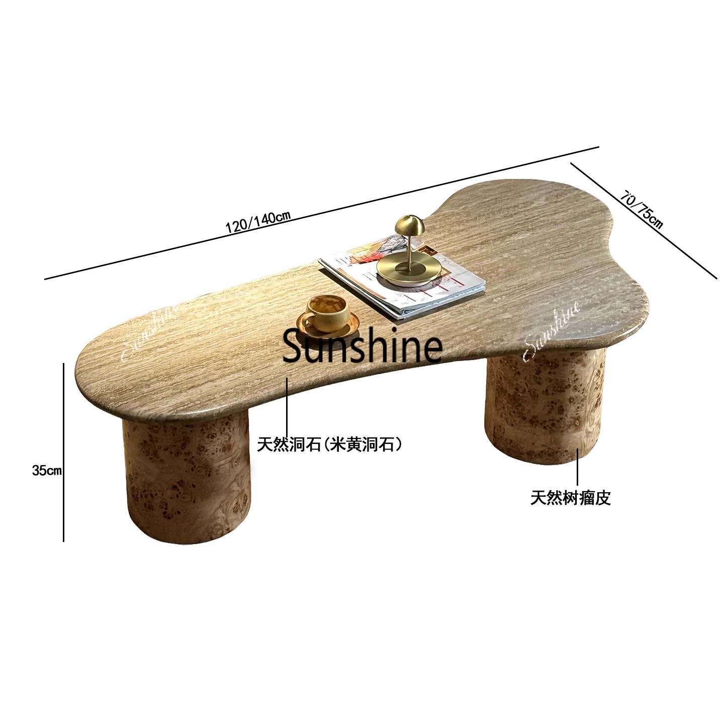 Nordic natural travertine special-shaped coffee table modern simple light luxury living room coffee table
