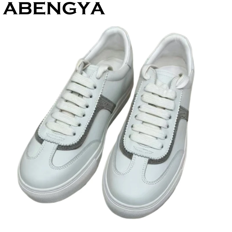 

2025 Autumn Lace Up White Casual Sneakers Women Round Toe Real Leather Flat Shoes Comfort Driving Walking Shoes Zapatos Mujer