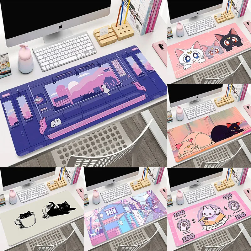 

Cute Japan Cat Mouse Pad Large Area Gamer Mousepad DeskMat Laptop Computer Gaming Art Kawaii Carpet Play Anime Office Mice Mat