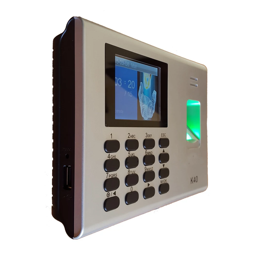 K40 TCP/IP USB البيومترية بصمة وقت الحضور نظام الموظف مكتب الوقت على مدار الساعة التحكم في الوصول مع بطارية مدمجة
