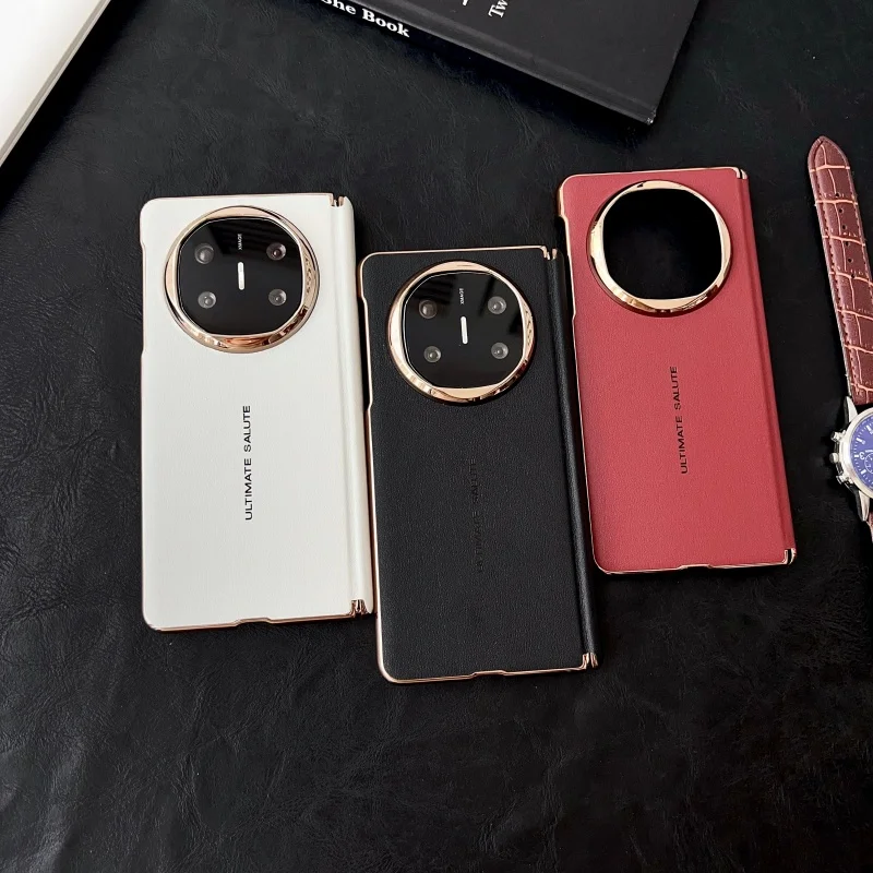 

For Huawei Mate X6 X5 Case Magnet Suction Hinge Axis Protection Sleek Leather Magsafe Electroplate Gold Back Cover