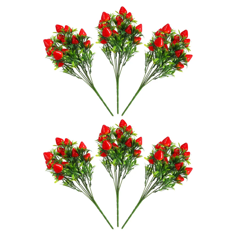 

6pcs Artificial Strawberry Bouquet Fake Floral Decorative Home Centerpiece PVCStrawberry Plants for Decoration