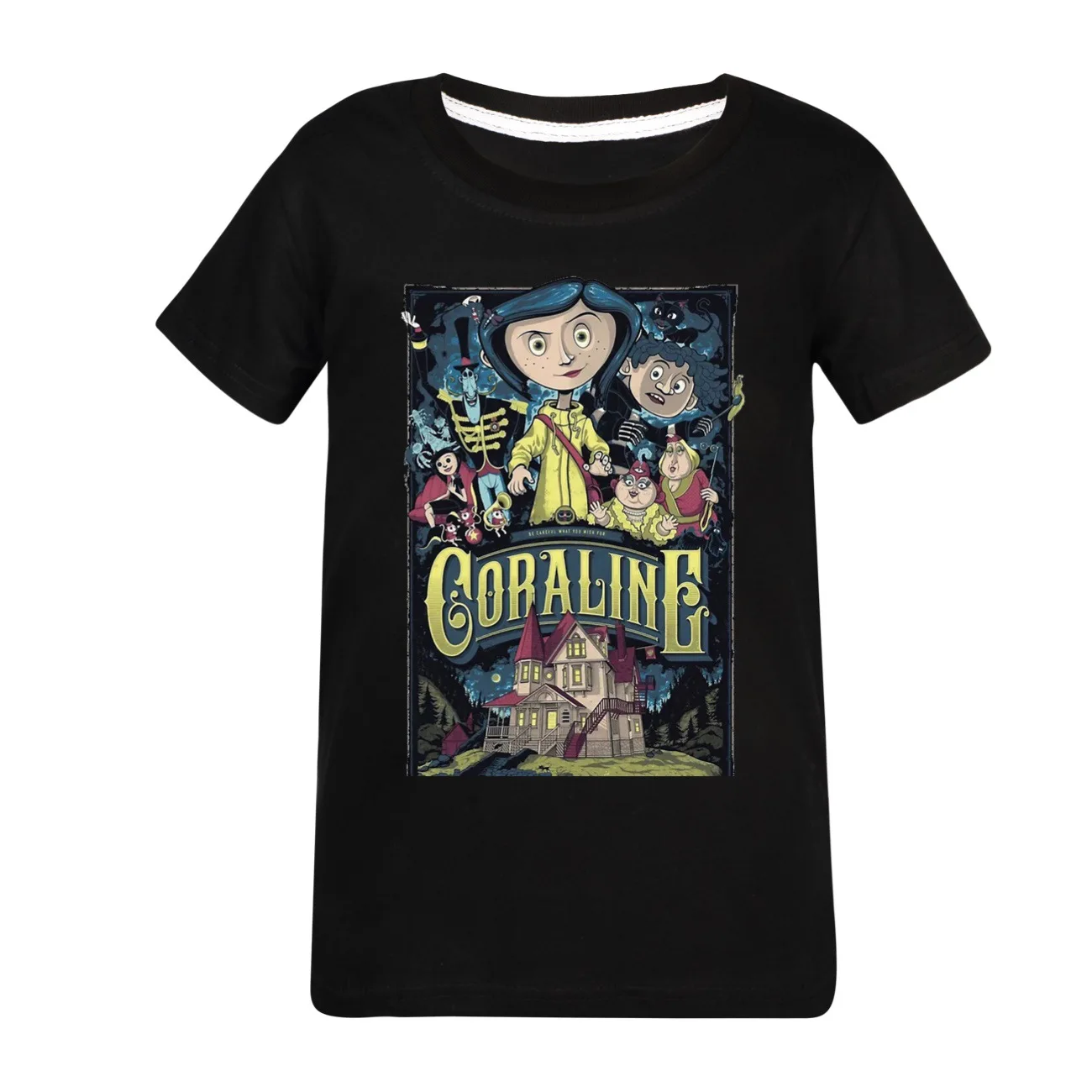 Movie Coraline T Shirt Youth Girls Cotton Short Sleeve Tops Kids Fashion Vintage Graphic T-shirt Unisex Boys Hip Hop Streetwear