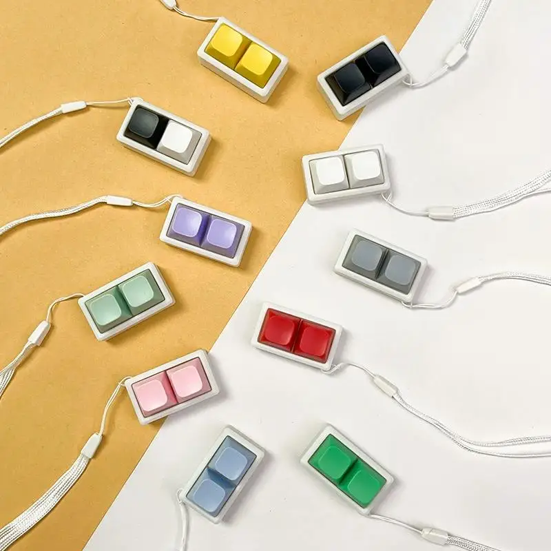 Portable Dual Key Fidget Toy Mini Mechanical Keyboard Keycap Squeeze Sensory Toy Stress Anxiety Relief Hanging Pendant Toy Colle