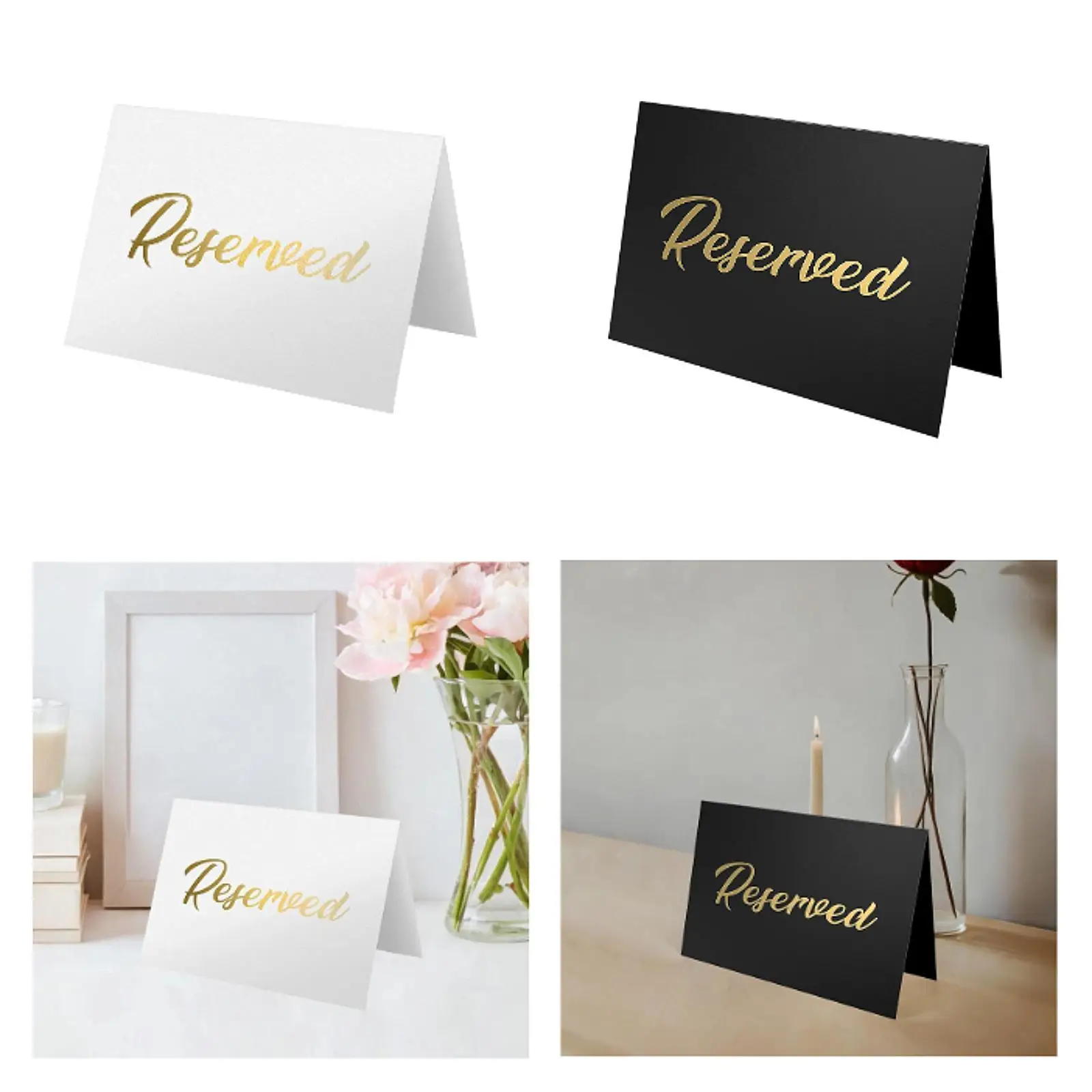 Double Sided Reserved Signs for Wedding Reception Gold Foil Table Place Cards Freestanding Seating Holders