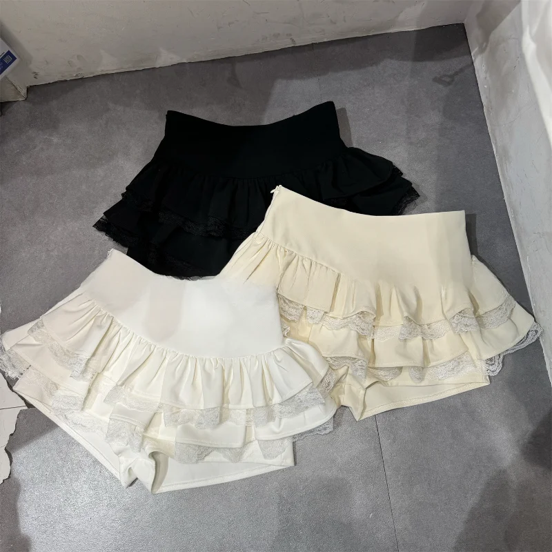 Pure Desire Lace A-Line Skirt Women's Sweet Skirts Slimming High Waist Puffy Skirt Small Size Cake Skirt Casual Sle