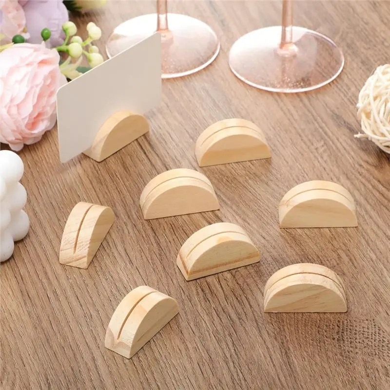 A74E-الخشب عدد تقف 100 قطعة داخلي الزفاف الجدول اسم حامل مكان حاملي بطاقات لمكتب علامة صور القائمة كليب الطرف