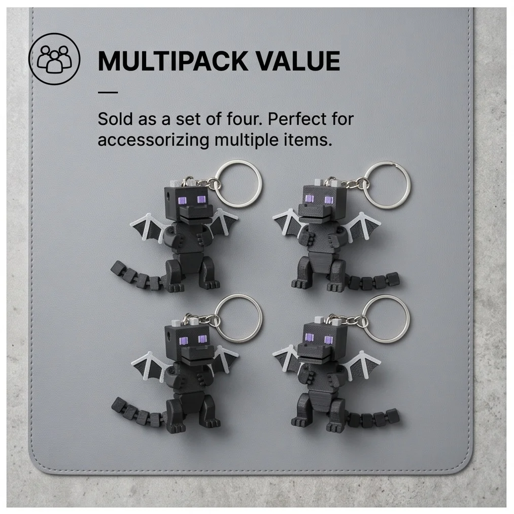 4PCS Articulated Ender Dragon Keychain Set Flexible 3D Printed Dragon Pendant Backpack Keys Desk Decor Unique Geometric Gift