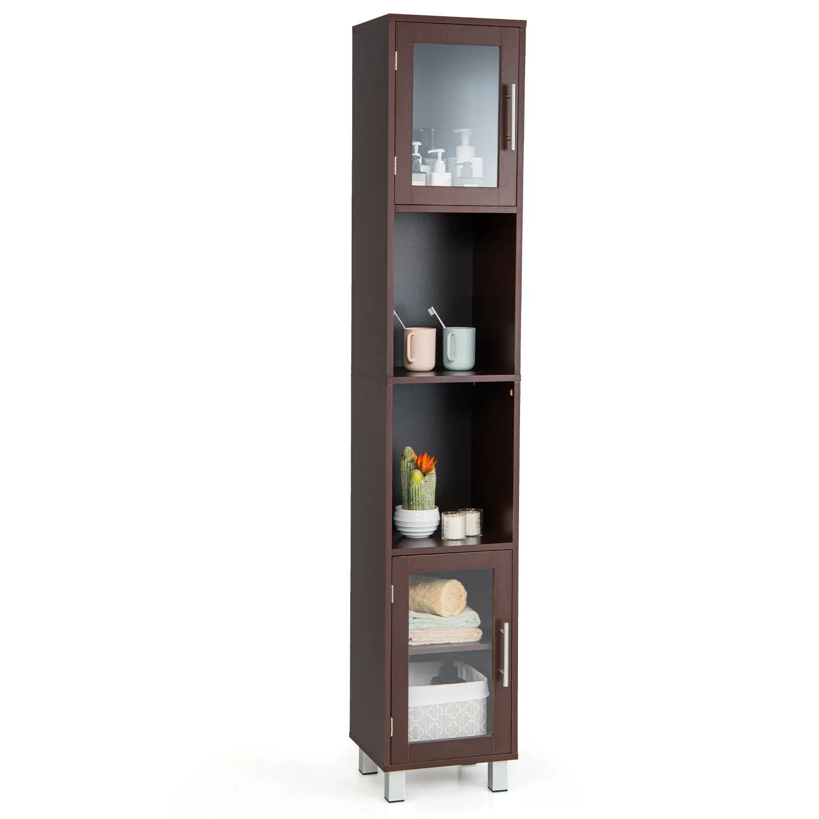 

Costway 71" Tall Tower Bathroom Storage Cabinet Organizer Display Shelves Bedroom Brown