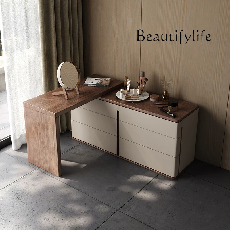

Dresser Multifunctional small apartment 2-in-1 saddle leather integrated cream wind retractable makeup table