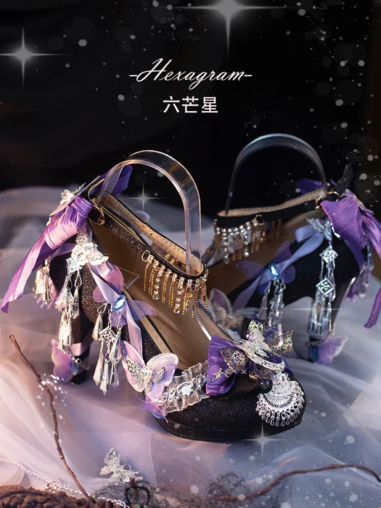 Original Lolita Handmade Lo Shoes With Exotic Ethnic Style Round Toe High Heels Noble And Luxurious Lolita Girl Single Shoes