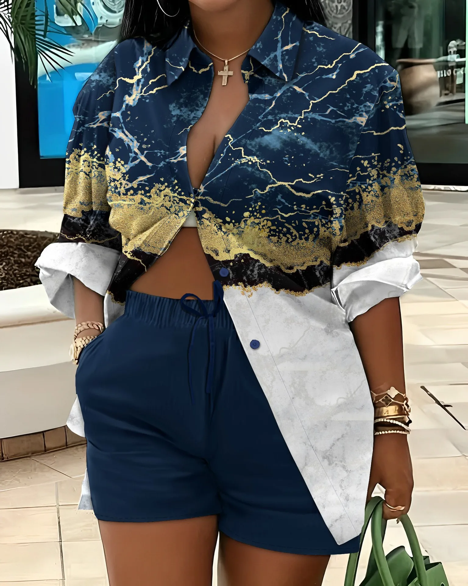 2024 Autumn Casual Woman 2 Piece Sets Women Outfit Fashion Printe Button Shirt Shorts Streetwear Pant Outfit Suit Two Piece Sets