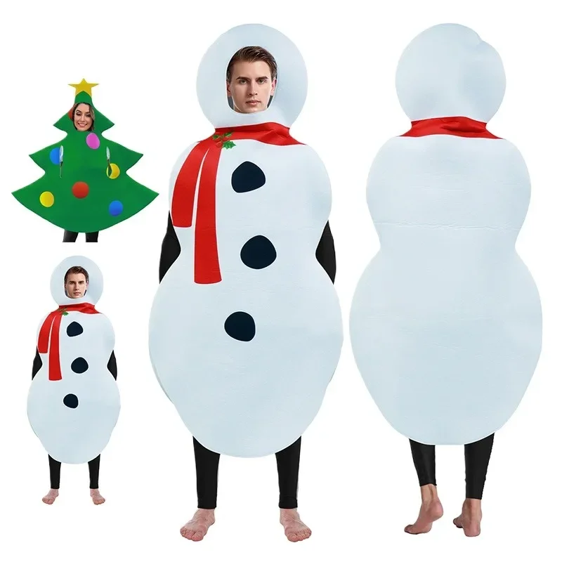 Christmas Adult Unisex Sponge Jumpsuit Carnival Party Stage Costume Cosplay  Tree Snowman Print Funny Kids Fancy Dress Up Party