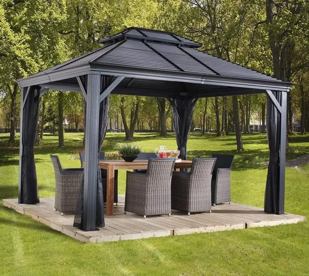 Outdoor 12' x 16' Mykonos Double Roof Hardtop Gazebo Outdoor Sun Shelter