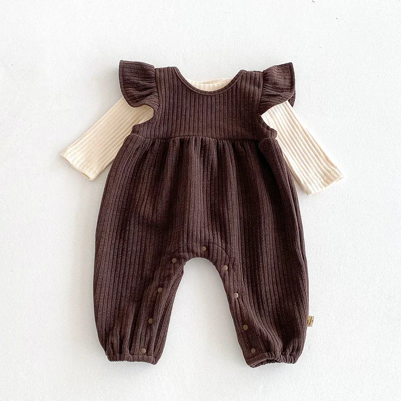 2025 New Autumn 0-3Yrs Children Clothes Set Long Sleeved T-shirt+Sleeveless Jumpsuit Toddler Baby Girl Clothes Suit