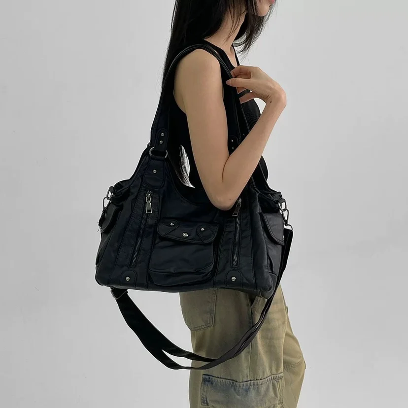 Винтажные женские сумки на плечо большой вместимости, роскошная мягкая сумка через плечо из искусственной кожи с несколькими карманами, пригородная сумка Y2K 2025