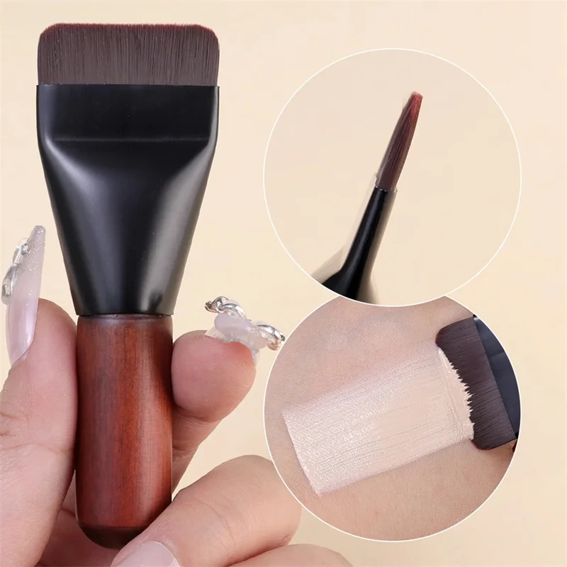 Pincel de base ultrafino, cabeça plana, pincel de contorno facial, cabo de madeira, pincel de maquiagem, mistura de base, creme, pincéis de maquiagem