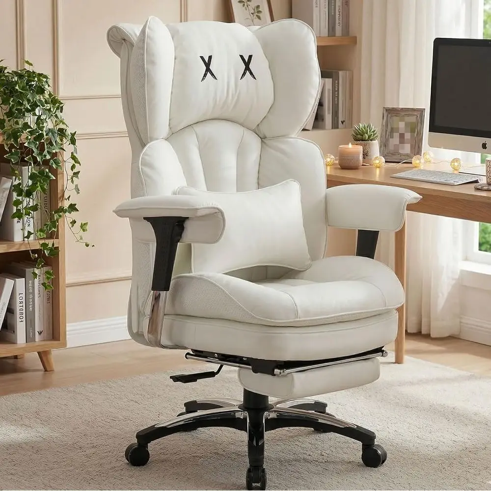 

Белое офисное кресло руководителя с подставкой для ног, большое и высокое кресло с широкой спинкой, выдерживающее до 180 кг, с плюшевой пружинной подушкой, для домашнего офиса
