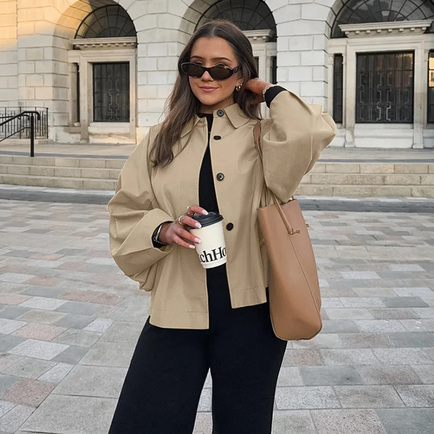 

Safari Style Personalized Women Windbreaker Jacket Fashion Streetwear Casual Autumn Commuting Minimalist Tops Female Trench
