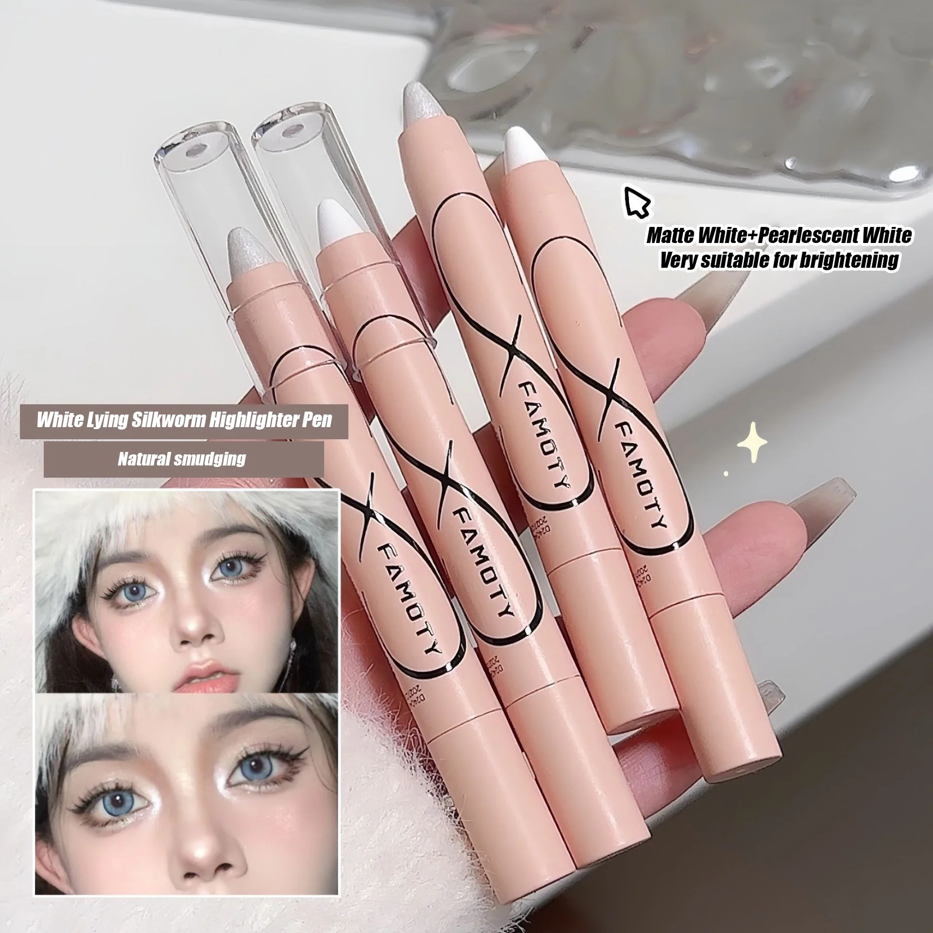 パールライイングシルクワームハイライターアイシャドウペンマットグリッターアイシャドウスティックホワイトパールセントブライトニングアイライナー化粧品