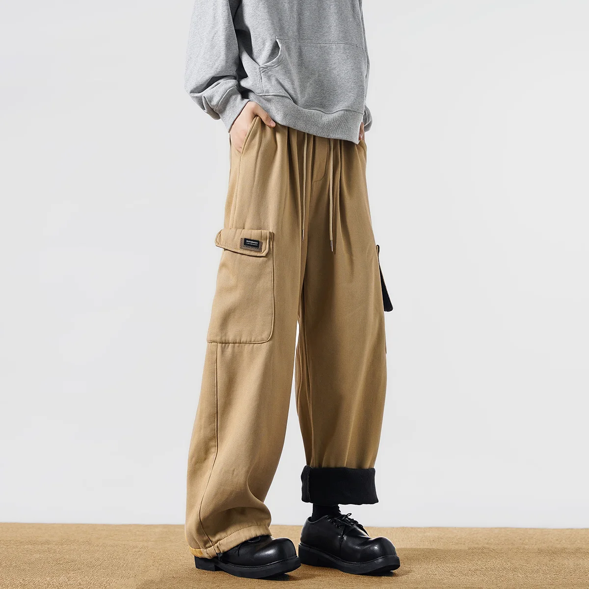 

Мужские рабочие брюки цвета хаки на флисовой подкладке, свободные, широкие, повседневные, для активного отдыха, в стиле ретро, американские, осенне-зимние, хлопок/полиэстер