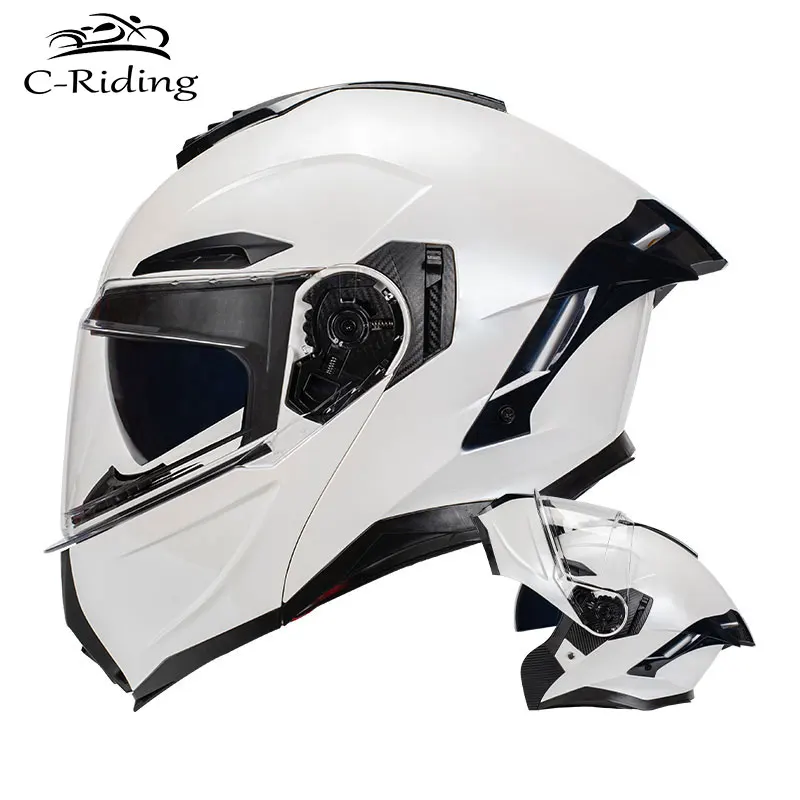 DOT Approved Dual Lens Full Face Motorcycle Helmets ABS Shell Flip Up Cafe Racer Helmet Men Women Modular Helm Cascos Para Moto