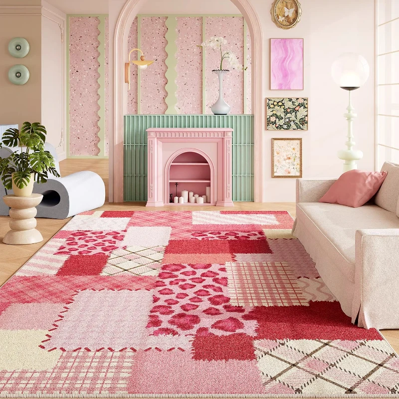 Girly Style Carpets for Living Room Striped Grid Bedroom Decor Carpet Fluffy Soft Green Plaid Rug Home Thicken Plush Floor Mat