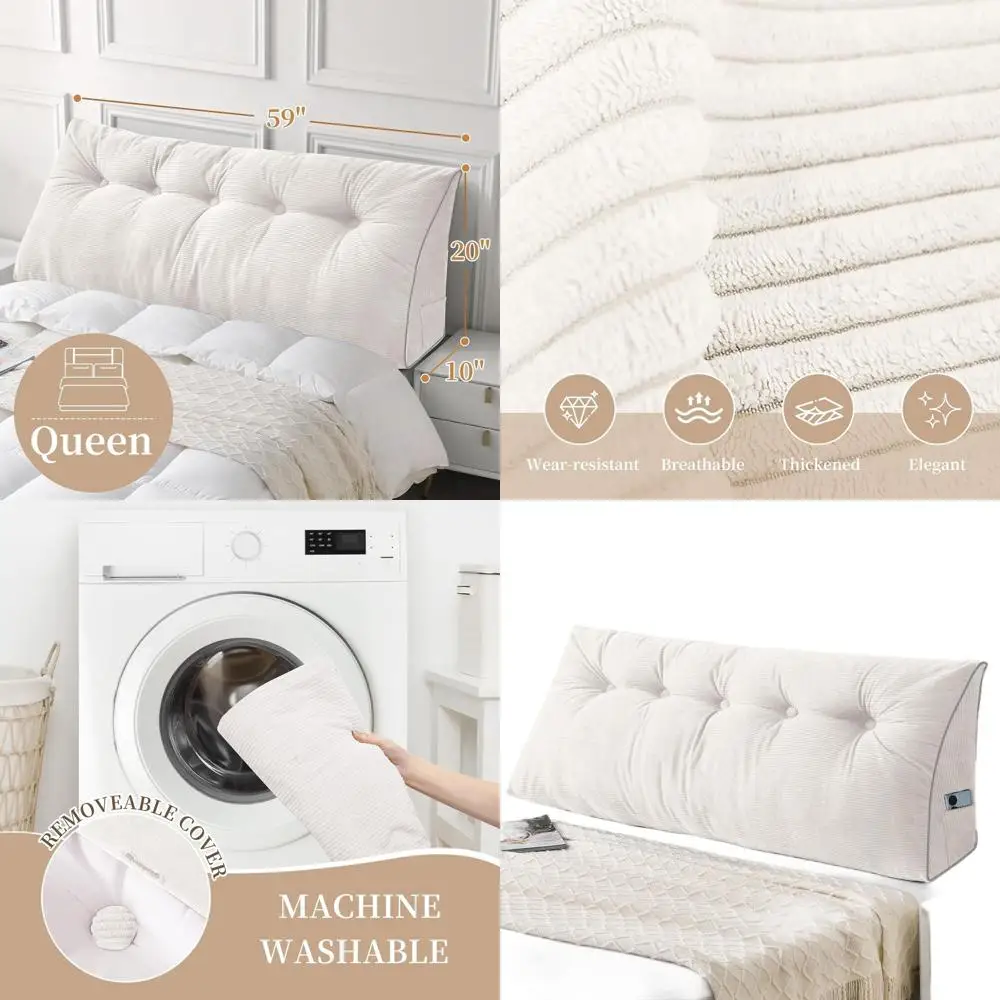 

Queen Size Triangular Wedge Pillow with Removable White Cover for Bed, Daybed, and Seating - Ideal for Sitting, Reading, or Work