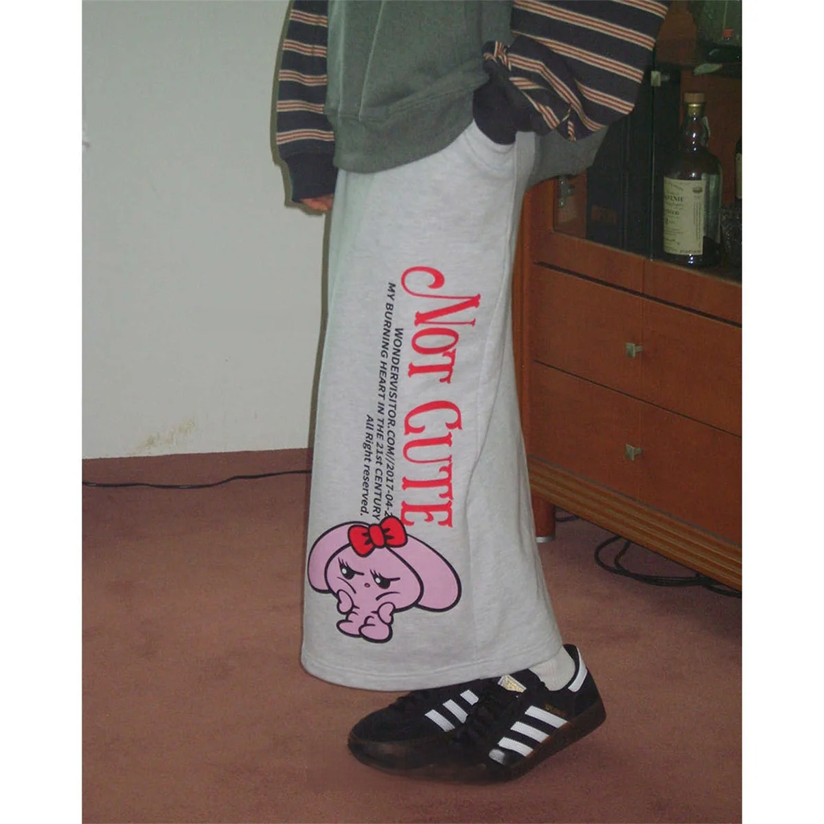 Street Sle Retro Rabbit Long Sve T-irt Casual High Waist Straight Leg Skirt Two Piece Suit Korean Loose Fit Youthful