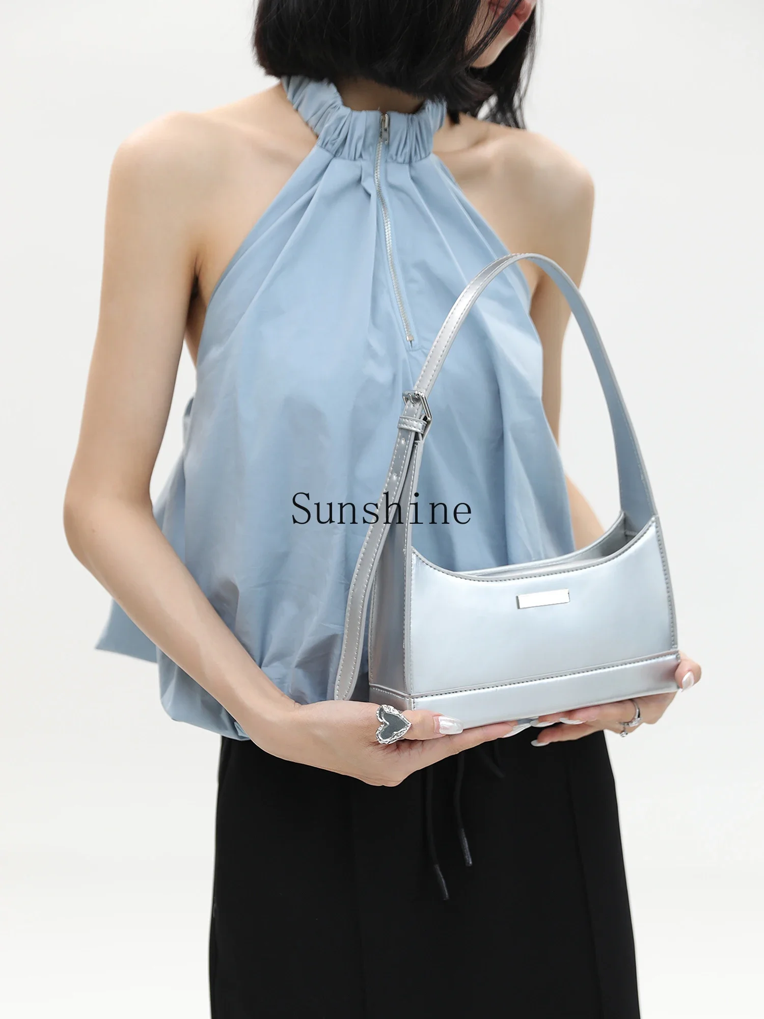 Silver Premium Small Square Bag Shoulder Handheld Underarm Bag