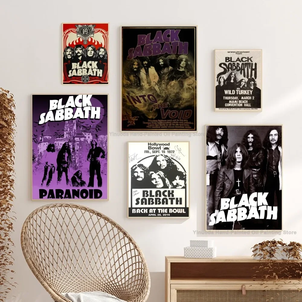 Retro Print Poster Paper Waterproof High Quality Sticker Black Sabbath Band Music Poster Home Living Room Bar Wall Decoration